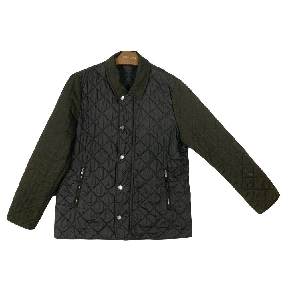 CAROLINA HERRERA Jacket Peacoat L Brown Quilted Wool-blend Logo-Snap Zip